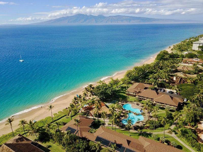 Aerial view of maui oceanfront vacation rental